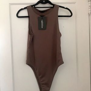NWT PRETTY LITTLE THING TAUPE BROWN BODYSUIT SZ 8